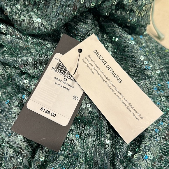 NWT Guess Dazzle Aqua Sequin Multi Sleeveless Aria Dress, Size M - Picture 9 of 9